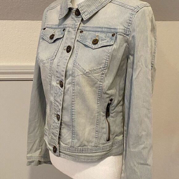 Jou Jou Denim Jacket Striped Jean Stretch Fabric Size M - Picture 5 of 16